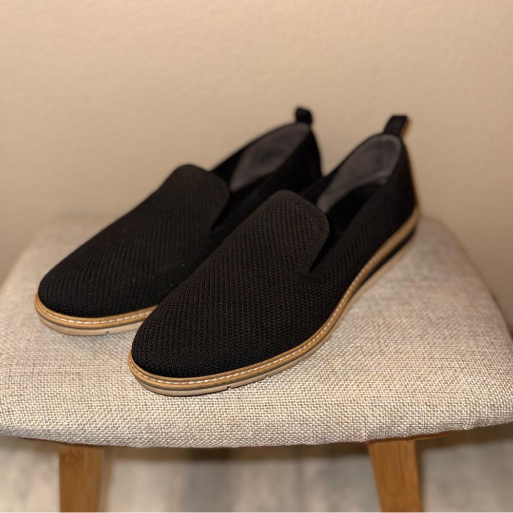 Black Slip-On Loafers with Tan Sole - Picture 3 of 5